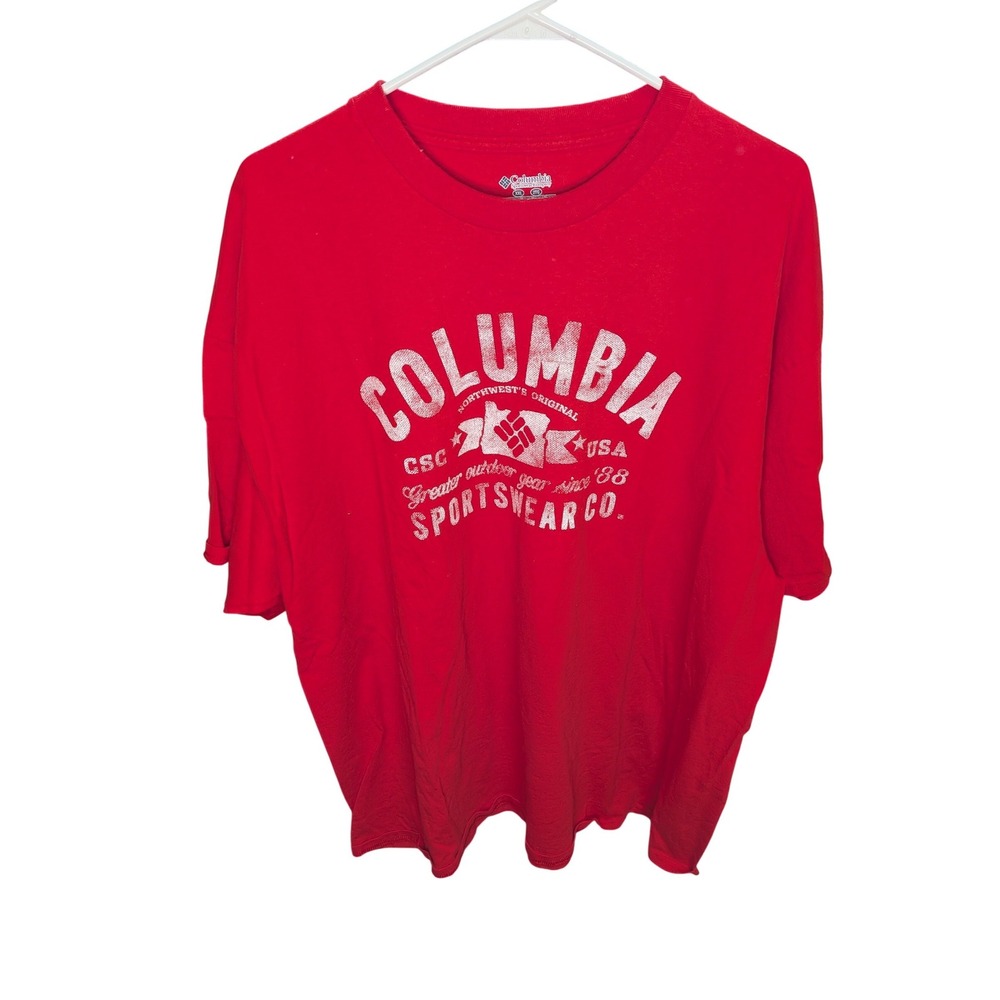 Columbia Sportswear Mens XXL Red Graphic T-Shirt Short Sleeve Cotton Outdoor Tee